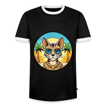 Arabian Egyptian Mau Cat Breed Cartoon Sunglasses - Men's Ringer Shirt - black/white - Front - AI Model Female 172 light (172cm) & AI Model Male 178 light (178cm)