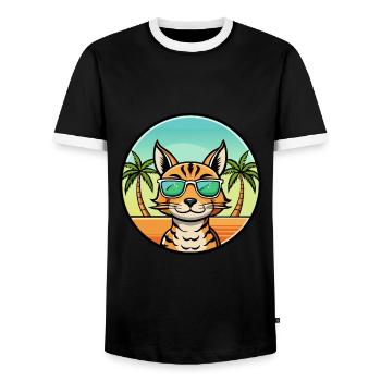 Ocicat Breed Cartoon Sonnenbrille Strand - Männer Kontrast-T-Shirt - Schwarz/Weiß - Vorne - AI Model Female 172 light (172cm) & AI Model Male 178 light (178cm)