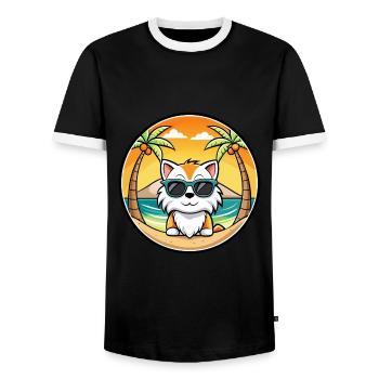 Ragdoll Katzenrasse Cartoon Sonnenbrille Strand - Männer Kontrast-T-Shirt - Schwarz/Weiß - Vorne - AI Model Female 172 light (172cm) & AI Model Male 178 light (178cm)