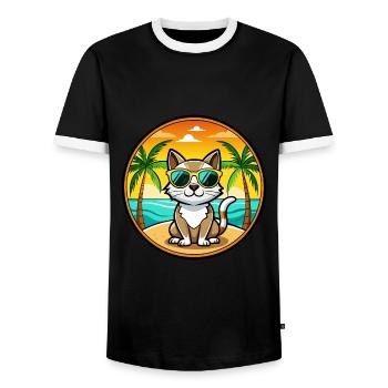 Siamese Cat Breed Cartoon Sunglasses Beach - Men's Ringer Shirt - black/white - Front - AI Model Female 172 light (172cm) & AI Model Male 178 light (178cm)