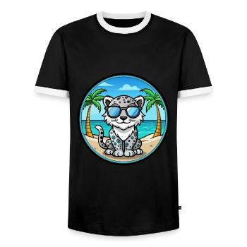 Léopard des neiges bébé chat race dessin animé lunettes de soleil plage - T-shirt contrasté Homme - noir/blanc - Devant - AI Model Female 172 light (172cm) & AI Model Male 178 light (178cm)