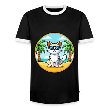 Turc Van Chat Race Dessin Animé Lunettes de Soleil Plage - T-shirt contrasté Homme - noir/blanc - Devant - AI Model Female 172 light (172cm) & AI Model Male 178 light (178cm)