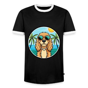 Cocker américain Spaniel Race de chien Cartoon Beach - T-shirt contrasté Homme - noir/blanc - Devant - AI Model Female 172 light (172cm) & AI Model Male 178 light (178cm)