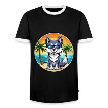 Alaskan Klee Kai Chien Race Dessin Animé Lunettes De Soleil Plage - T-shirt contrasté Homme - noir/blanc - Devant - AI Model Female 172 light (172cm) & AI Model Male 178 light (178cm)