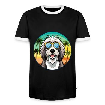 Bearded Collie Chien Race Dessin Animé Lunettes de Soleil Plage - T-shirt contrasté Homme - noir/blanc - Devant - AI Model Female 172 light (172cm) & AI Model Male 178 light (178cm)