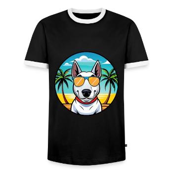 Bull Terrier Dog Breed Cartoon Sunglasses Beach - Men's Ringer Shirt - black/white - Front - AI Model Female 172 light (172cm) & AI Model Male 178 light (178cm)