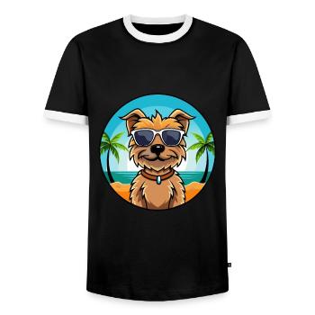 Border Terrier Dog Breed Cartoon Sunglasses Beach - Men's Ringer Shirt - black/white - Front - AI Model Female 172 light (172cm) & AI Model Male 178 light (178cm)