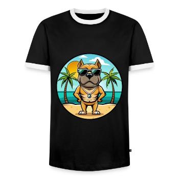 Bull Boxer Dog Breed Cartoon Sunglasses Beach - Men's Ringer Shirt - black/white - Front - AI Model Female 172 light (172cm) & AI Model Male 178 light (178cm)