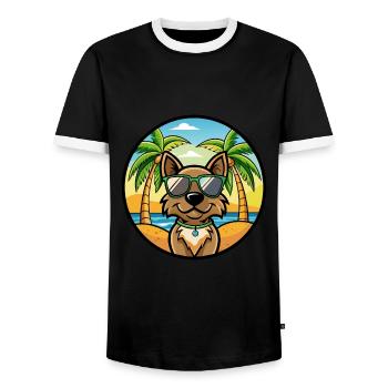 Cao da Serra de Aires Hunderasse Cartoon Sonnenbrille - Männer Kontrast-T-Shirt - Schwarz/Weiß - Vorne - AI Model Female 172 light (172cm) & AI Model Male 178 light (178cm)