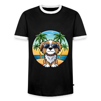 Cavalier Dog Breed Cartoon Sunglasses Beach - Men's Ringer Shirt - black/white - Front - AI Model Female 172 light (172cm) & AI Model Male 178 light (178cm)