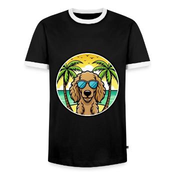 Curly Coated Retriever Dog Breed Cartoon Beach - Men's Ringer Shirt - black/white - Front - AI Model Female 172 light (172cm) & AI Model Male 178 light (178cm)