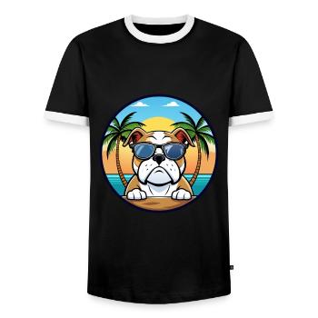 Bouledogue anglais race dessin animé lunettes de soleil plage - T-shirt contrasté Homme - noir/blanc - Devant - AI Model Female 172 light (172cm) & AI Model Male 178 light (178cm)