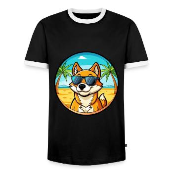 Neuguinea Singende Hunderasse Cartoon Sonnenbrille - Männer Kontrast-T-Shirt - Schwarz/Weiß - Vorne - AI Model Female 172 light (172cm) & AI Model Male 178 light (178cm)