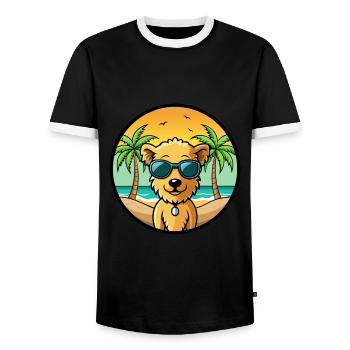 Pumi Hunderasse Cartoon Sonnenbrille Strand - Männer Kontrast-T-Shirt - Schwarz/Weiß - Vorne - AI Model Female 172 light (172cm) & AI Model Male 178 light (178cm)