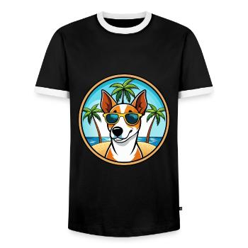 Glatte Foxterrier Hunderasse Cartoon Sonnenbrille - Männer Kontrast-T-Shirt - Schwarz/Weiß - Vorne - AI Model Female 172 light (172cm) & AI Model Male 178 light (178cm)