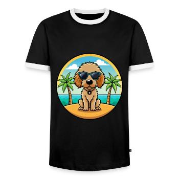 Spanisch Wasser Hund Rasse Cartoon Sonnenbrille Strand - Männer Kontrast-T-Shirt - Schwarz/Weiß - Vorne - AI Model Female 172 light (172cm) & AI Model Male 178 light (178cm)