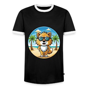 Toy German Spitz Dog Breed Cartoon Sunglass Beach - Men's Ringer Shirt - black/white - Front - AI Model Female 172 light (172cm) & AI Model Male 178 light (178cm)
