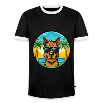 Welsh Terrier Chien Race Dessin Animé Lunettes De Soleil Plage - T-shirt contrasté Homme - noir/blanc - Devant - AI Model Female 172 light (172cm) & AI Model Male 178 light (178cm)