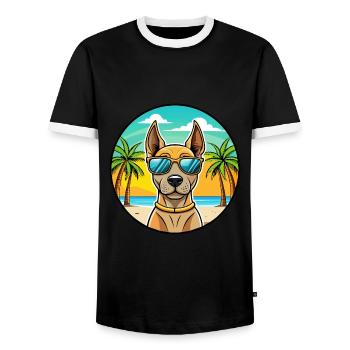 Thai Ridgeback Hund Rasse Cartoon Sonnenbrille Strand - Männer Kontrast-T-Shirt - Schwarz/Weiß - Vorne - AI Model Female 172 light (172cm) & AI Model Male 178 light (178cm)
