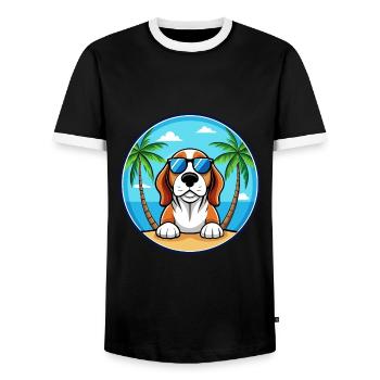 Basset Bleu De Gascogne Dog Breed Cartoon Beach - Men's Ringer Shirt - black/white - Front - AI Model Female 172 light (172cm) & AI Model Male 178 light (178cm)