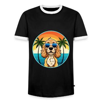 Cocker américain Spaniel Race de chien Cartoon Beach - T-shirt contrasté Homme - noir/blanc - Devant - AI Model Female 172 light (172cm) & AI Model Male 178 light (178cm)