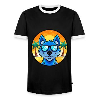 Lunettes de soleil de dessin animé de race de chien en dentelle bleue plage - T-shirt contrasté Homme - noir/blanc - Devant - AI Model Female 172 light (172cm) & AI Model Male 178 light (178cm)