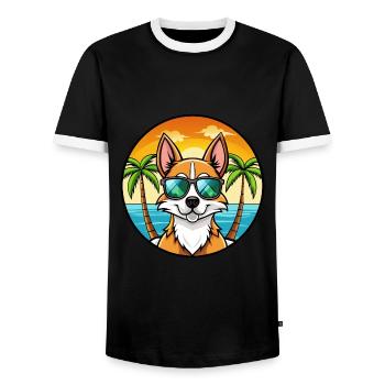 Chilean Fox Terrier Dog Breed Cartoon Sunglasses - Men's Ringer Shirt - black/white - Front - AI Model Female 172 light (172cm) & AI Model Male 178 light (178cm)