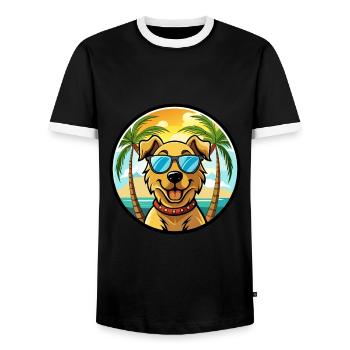 Chesapeake Bay Retriever Dog Breed Cartoon Beach - Men's Ringer Shirt - black/white - Front - AI Model Female 172 light (172cm) & AI Model Male 178 light (178cm)