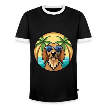 Field Spaniel Hund Rasse Cartoon Sonnenbrille Strand - Männer Kontrast-T-Shirt - Schwarz/Weiß - Vorne - AI Model Female 172 light (172cm) & AI Model Male 178 light (178cm)