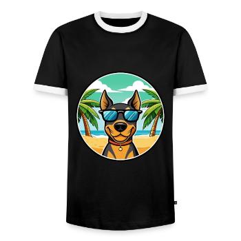 Deutscher Pinscher Hund Rasse Cartoon Sonnenbrille Strand - Männer Kontrast-T-Shirt - Schwarz/Weiß - Vorne - AI Model Female 172 light (172cm) & AI Model Male 178 light (178cm)