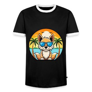 Indian Spitz Dog Breed Cartoon Sunglasses Beach - Men's Ringer Shirt - black/white - Front - AI Model Female 172 light (172cm) & AI Model Male 178 light (178cm)