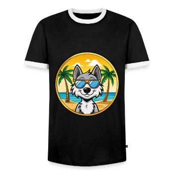 Kunming Wolfdog Rasse Cartoon Sonnenbrille Strand - Männer Kontrast-T-Shirt - Schwarz/Weiß - Vorne - AI Model Female 172 light (172cm) & AI Model Male 178 light (178cm)