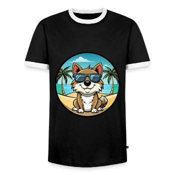 Majorque Ratter Chien Race Dessin Animé Lunettes De Soleil Plage - T-shirt contrasté Homme - noir/blanc - Devant - AI Model Female 172 light (172cm) & AI Model Male 178 light (178cm)
