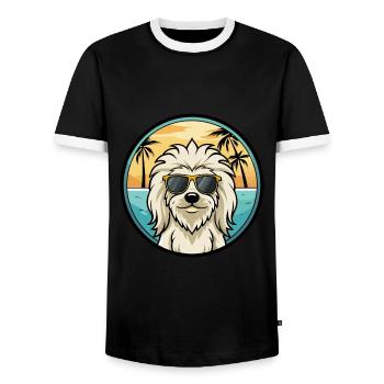 Komondor Chien Race Dessin Animé Lunettes de Soleil Plage - T-shirt contrasté Homme - noir/blanc - Devant - AI Model Female 172 light (172cm) & AI Model Male 178 light (178cm)