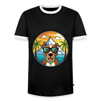 Mountain Cur Dog Breed Cartoon Sunglasses Beach - Men's Ringer Shirt - black/white - Front - AI Model Female 172 light (172cm) & AI Model Male 178 light (178cm)