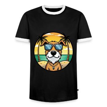 Chien courant à poil dur d’Istrie Race de chien de dessin animé Plage - T-shirt contrasté Homme - noir/blanc - Devant - AI Model Female 172 light (172cm) & AI Model Male 178 light (178cm)