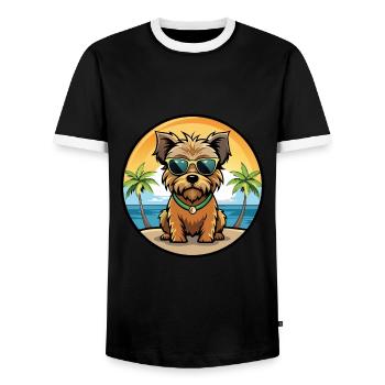 Norfolk Terrier Chien Race Dessin Animé Lunettes de Soleil Plage - T-shirt contrasté Homme - noir/blanc - Devant - AI Model Female 172 light (172cm) & AI Model Male 178 light (178cm)