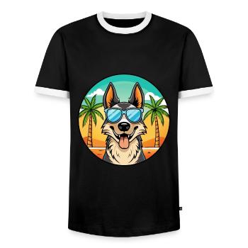 North American Shepherd Dog Breed Cartoon Beach - Men's Ringer Shirt - black/white - Front - AI Model Female 172 light (172cm) & AI Model Male 178 light (178cm)