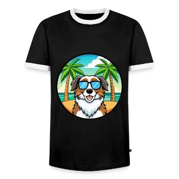 Landseer Chien Race Dessin Animé Lunettes de Soleil Plage - T-shirt contrasté Homme - noir/blanc - Devant - AI Model Female 172 light (172cm) & AI Model Male 178 light (178cm)