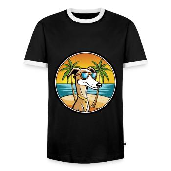 Vieux lévrier croate race de chien dessin animé plage - T-shirt contrasté Homme - noir/blanc - Devant - AI Model Female 172 light (172cm) & AI Model Male 178 light (178cm)
