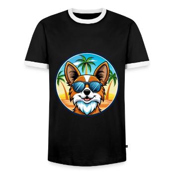 Papillon Dog Breed Cartoon Sunglasses Beach - Men's Ringer Shirt - black/white - Front - AI Model Female 172 light (172cm) & AI Model Male 178 light (178cm)