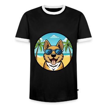 Plage de dessin animé de race de chien Ovcharka de Russie du Sud - T-shirt contrasté Homme - noir/blanc - Devant - AI Model Female 172 light (172cm) & AI Model Male 178 light (178cm)