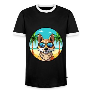 Slovensky Kopov Dog Breed Cartoon Sunglasses Beach - Men's Ringer Shirt - black/white - Front - AI Model Female 172 light (172cm) & AI Model Male 178 light (178cm)