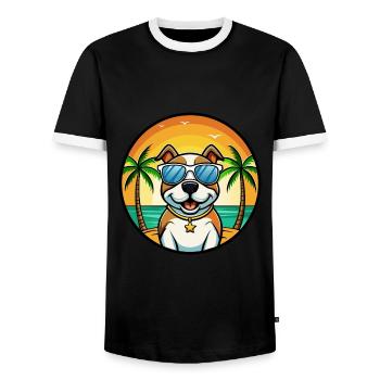 Pitbull Hund Rasse Cartoon Sonnenbrille Strand - Männer Kontrast-T-Shirt - Schwarz/Weiß - Vorne - AI Model Female 172 light (172cm) & AI Model Male 178 light (178cm)