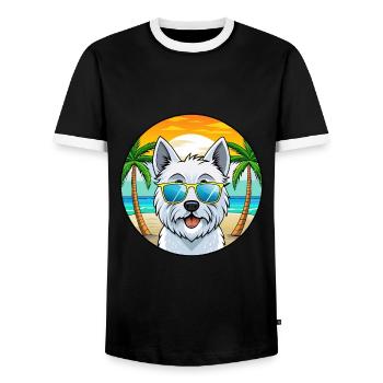 West Highland Terrier Dog Breed Cartoon Sunglasses - Men's Ringer Shirt - black/white - Front - AI Model Female 172 light (172cm) & AI Model Male 178 light (178cm)