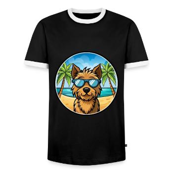 Welsh Terrier Chien Race Dessin Animé Lunettes De Soleil Plage - T-shirt contrasté Homme - noir/blanc - Devant - AI Model Female 172 light (172cm) & AI Model Male 178 light (178cm)
