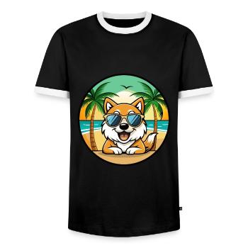 Spitz Chien Race Dessin Animé Lunettes De Soleil Plage - T-shirt contrasté Homme - noir/blanc - Devant - AI Model Female 172 light (172cm) & AI Model Male 178 light (178cm)