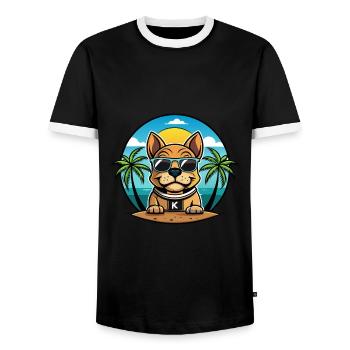 Kai Ken Hunderasse Cartoon Sonnenbrille Strand - Männer Kontrast-T-Shirt - Schwarz/Weiß - Vorne - AI Model Female 172 light (172cm) & AI Model Male 178 light (178cm)
