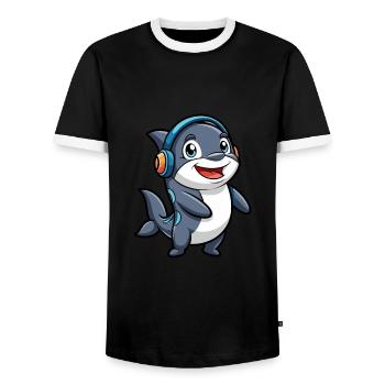 Orca Lustige Zeichentrickfigur Kopfhörer Musik - Männer Kontrast-T-Shirt - Schwarz/Weiß - Vorne - AI Model Female 172 light (172cm) & AI Model Male 178 light (178cm)