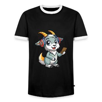Chèvre Drôle Dessin Animé Personnage Casque Musique - T-shirt contrasté Homme - noir/blanc - Devant - AI Model Female 172 light (172cm) & AI Model Male 178 light (178cm)